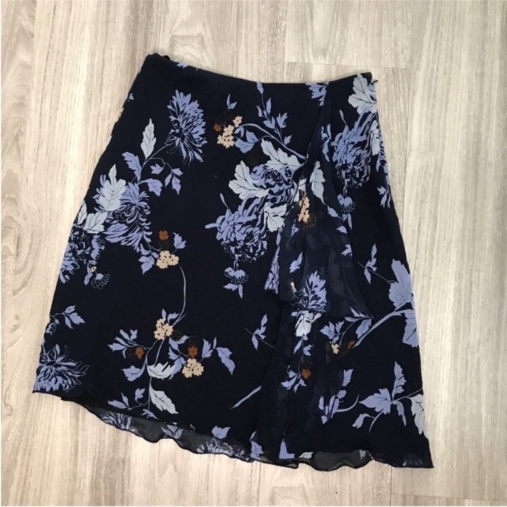 INC 100% SILK SKIRT BLUE A LINE Y2K TWEE FLORAL BLUE 2